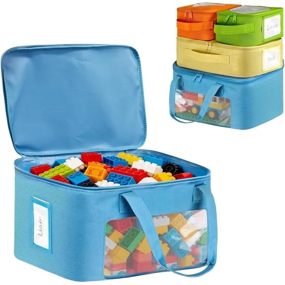 ABCKEY Storage Organizer for Lego Bag for Children's Toys Accessories, Puzzles, and Building Blocks, with Portable Handles, 4 Count