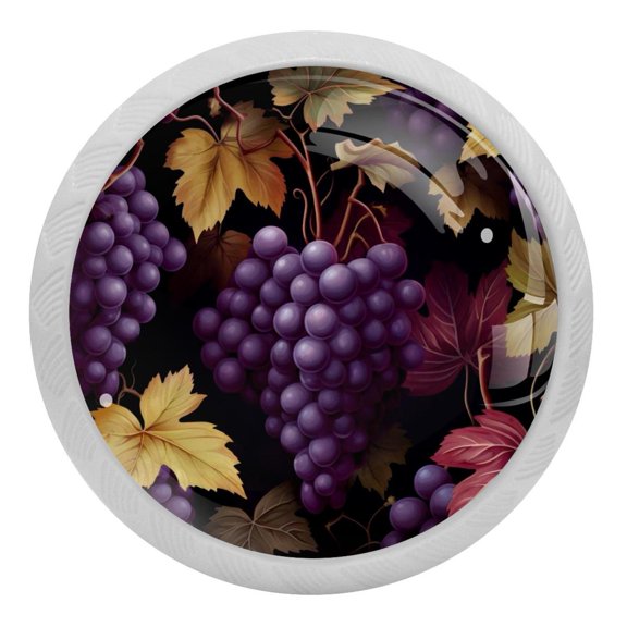 4 PCS Watercolor Grapes Fruit Crystal Glass Round Cabinet Knob Drawer Pull Handle Glowing in The Dark for Kitchen, Cupboard, Dresser, Wardrobe, etc