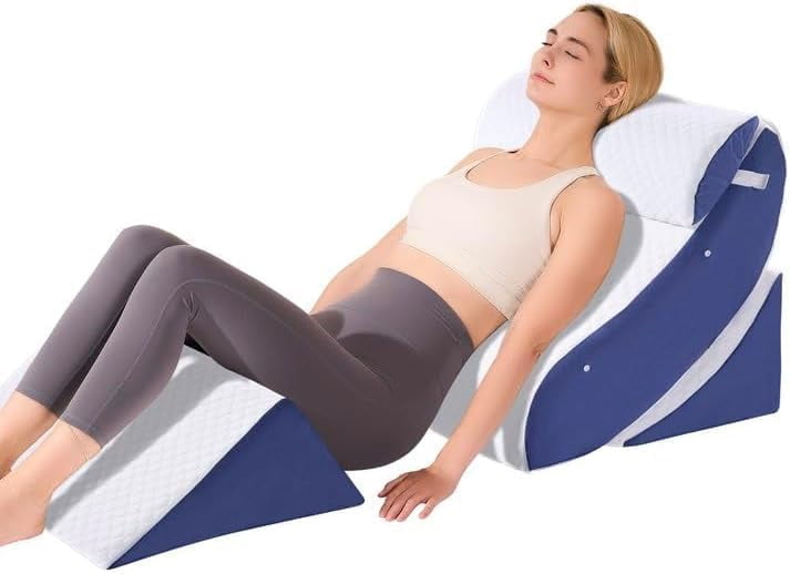 4 PCS Wedge Pillow Set for After Surgery, Memory Foam Orthopedic Bed Wedge Pillow Set, Adjustable Bed for Sleeping, Acid Reflux Relief, Post Surgery Recovery, Back Support, Leg Elevation, Blue
