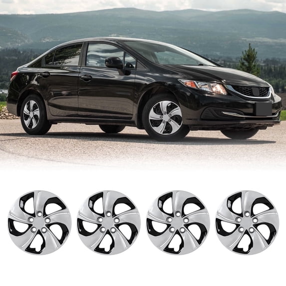 4 PCS, Wheel Covers 15 inch Hubcaps for 2013-2015 Honda Civic Sedan/2013 Honda Civic Coupe, 2013 Honda Civic Hubcaps, Bolt-On Lacquer, 15 inch Hubcaps Set of 4