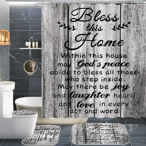 4 PCS White Bible Verse Shower Curtain Sets,Inspirational Quotes Bathroom Sets with Shower Curtain and Rugs and Accessories,Christian Bathroom Shower Curtains Decor with 12 Hooks,72 X 72Inches