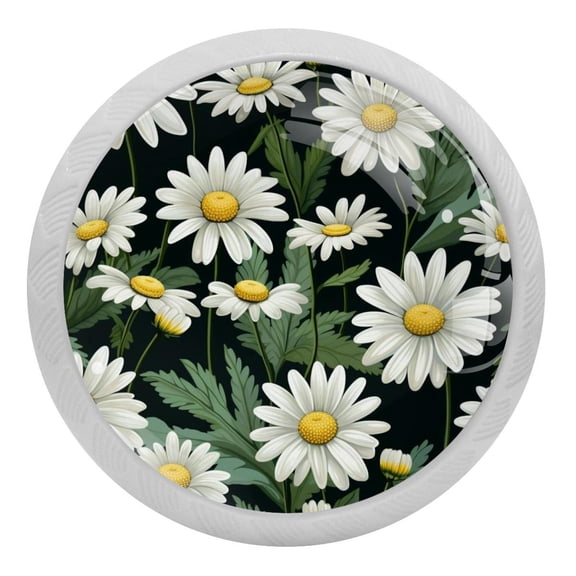 4 PCS White Daisy Flowers Crystal Glass Round Cabinet Knob Drawer Pull Handle Glowing in The Dark for Kitchen, Cupboard, Dresser, Wardrobe, etc