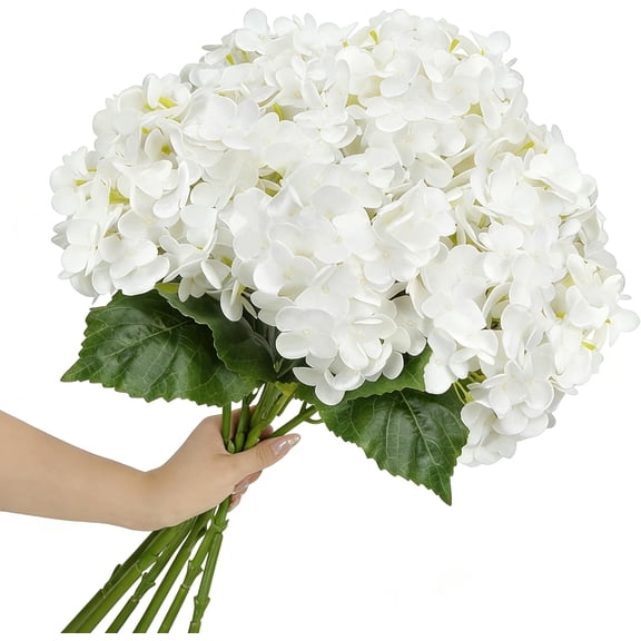 4 PCS White Hydrangea Artificial Flowers Real Feel 16.9" Tall Large Bloom Latex Flowers Faux Hydrangea Fake Silk Bouquet Flowers with Stems for Vase Home Tables Wedding DIY Floral Decor(Ivory)