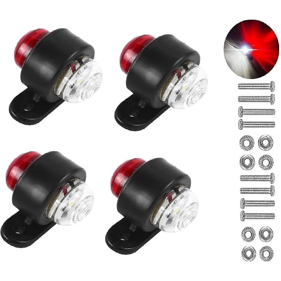 4 PCS White Red 12-24V LED Side Marker Lights Truck Trailer Parking - Double Sided