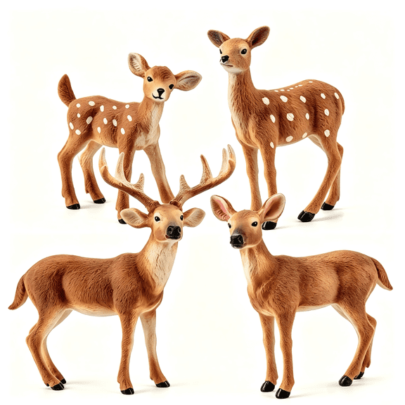 4 PCS White Tailed Deer Family Figurines Set,Realistic Woodland Wildlife Statues,Solid Animal Figures for Diorama,Cake Topper&Holiday Scene Decor