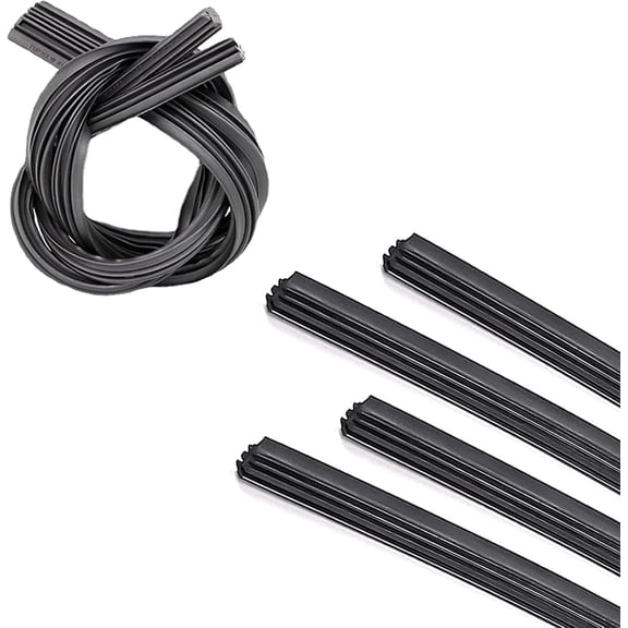 4 PCS Windshield Wiper Refills, 28" Boneless Windshield Wiper Blades, Rubber Noise-reducing Adjustable DIY Strips, Universal Modification Accessories, for Most Cars, Trucks, SUVs (Black)
