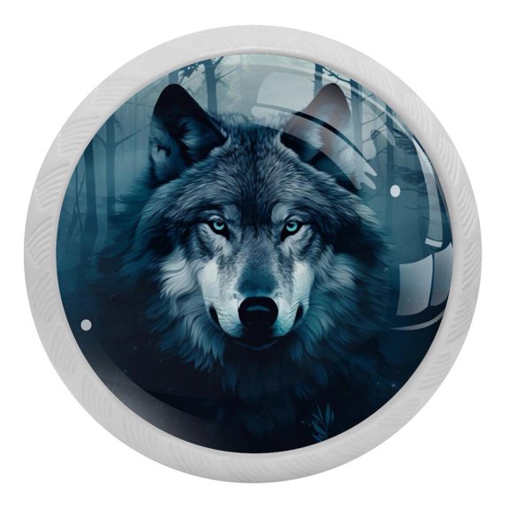 4 PCS Wolf Aninmal Crystal Glass Round Cabinet Knob Drawer Pull Handle Glowing in The Dark for Kitchen, Cupboard, Dresser, Wardrobe, etc