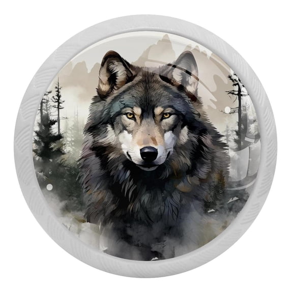 4 PCS Wolf Aninmal Crystal Glass Round Cabinet Knob Drawer Pull Handle Glowing in The Dark for Kitchen, Cupboard, Dresser, Wardrobe, etc