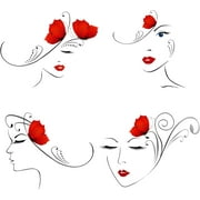4 PCS Woman Face Outline Wall Decal Beautiful Woman Profile Eyes Lips Wall Sticker Self-Adhesive Wall Decals Art for Home Girls Bedroom Shop Beauty Salon Wall Decoration