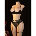 thumbnail image 1 of 4 PCS Womens Bra and Panty Garter Straps and Leg Loops Set Lace Thong Bralette Unlined Busiter Balconette Bra Half Cup Lace Bra Elegance Lace Thong, 1 of 7