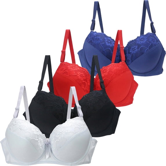 4 PCS Womens Lace Bralette Wireless Full Coverage Push up Bras No Underwire Everyday Seamless Brassieres Multicolor, 42/95C