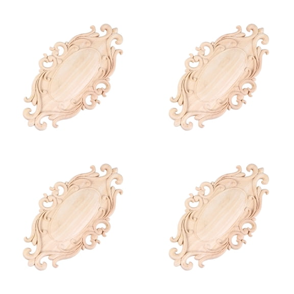 4 Pcs Carved Wood Appliques Ornamental Furniture Onlays for Dresser Decor Farmhouse Rose Wooden Door Trim European Style