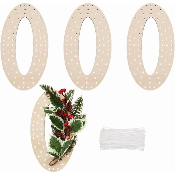 4 PCS Wood Wreath Boards 11.8x6.3inch Oval Wreath Boards with Nylon Cable Ties Flower Boards with Holes Hollowed Wreath Frame Supplies for DIY Flower Wreath Boards DIY