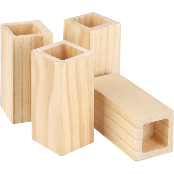 4 PCS Wooden Bed Risers, 4 in Square Furniture Risers Blocks, Heavy-Duty Couch Chair Cabinet Dresser Lifters, Bed Frame Risers for Added Height & Easy Cleaning, Deep Slot for Secure Furniture Support