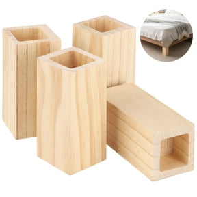 4 PCS Wooden Bed Risers, 4 in Square Furniture Risers Blocks, Heavy-Duty Couch Chair Cabinet Dresser Lifters, Bed Frame Risers for Added Height & Easy Cleaning, Deep Slot for Secure Furniture Support