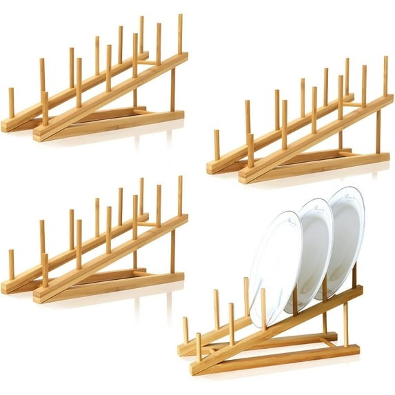 4 PCS Wooden Dish Drying Rack Bamboo Plate Dish Rack Stand Kitchen ...
