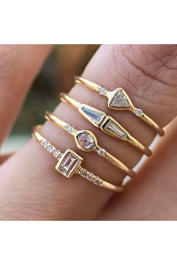 4 PCS/set Crystal Flower Women's Ring Set Trendy Engagement Wedding Party Famale Rings Jewelry Hand Accessories