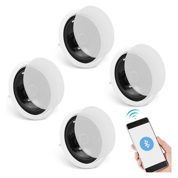 4 PCs 6.5'' Bluetooth Ceiling Speakers, 600W Flush Mount Ceiling & in-Wall Speaker System with 8 Impedance 89dB Sensitivity, for Home Kitchen Living Room Bedroom or Covered Outdoor Porches