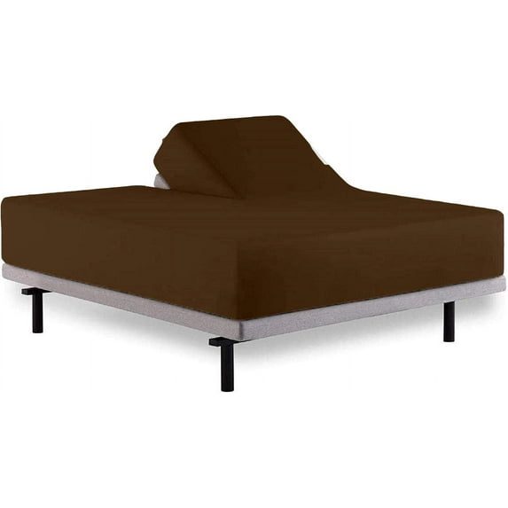 4 PCs Half Split King Sheet Sets for Adjustable beds deep Pocket, 34" Split Top King Microfiber Sheets (Chocolate)
