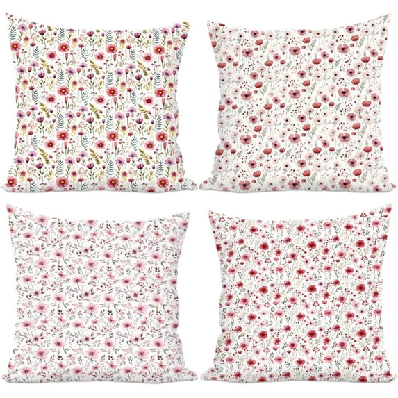 4 PCs Pillow Covers Watercolor Floral Pillow Covers 18x18, Pink Flowers Pillow Cases Throw Pillow Covers, Pillow Protectors for Farmhouse Bed Sofa Couch Decor, Decorative Pillow Covers Pillowcase
