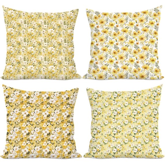 4 PCs Pillow Covers Watercolor Floral Pillow Covers 18x18, Yellow Flowers Pillow Cases Throw Pillow Covers, Pillow Protectors for Bedroom Bed Sofa Couch Decor, Decorative Pillow Covers Pillowcase