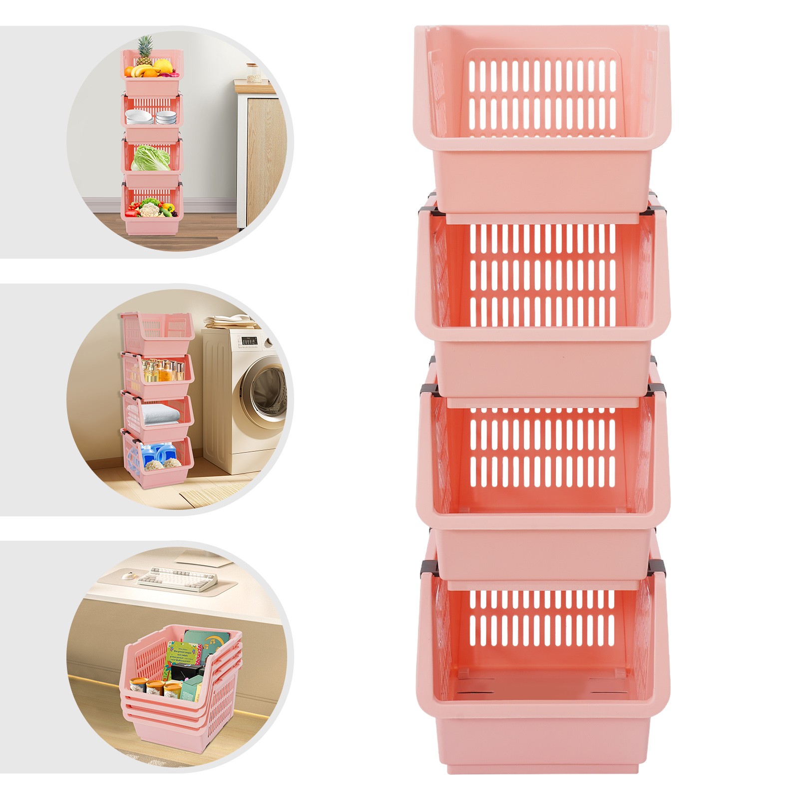 Stackable Small Storage Baskets 4 PCs Stacking Storage Baskets, Stackable Organizer Baskets, Stackable ...