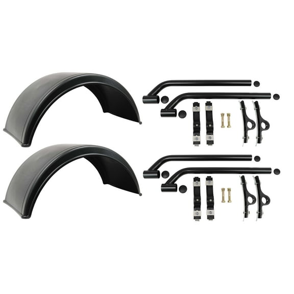 (4 Pc / 2 Pair) Poly Fender Kit for upto 19.5" Dual Rear Wheel Trucks Smooth Poly Fenders with Mounting Brackets - Rust-Proof, Lightweight & Ideal for Flatbed & Dump Trucks