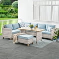 thumbnail image 1 of Better Homes & Gardens Brookbury 4-Piece Outdoor Wicker Patio Sectional Dining Set, White Wicker/Chambray Blue Cushions, 1 of 10