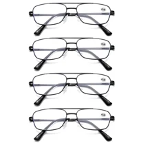 4 PK Mens Retro Aviator Reading Glasses Metal Frame Blue Light Blocking Readers