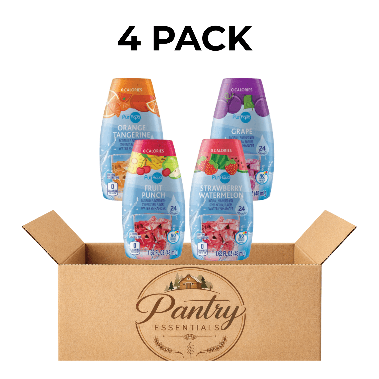 PurAqua Liquid Water Enhancer Grape, Fruit Punch,Strawberry Watermelon, Orange Tangerine , 1.62 fl oz - 4 Pack Variety
