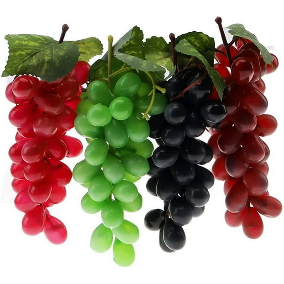 4 PSC Artificial Frosted Rubber Fake Grape Bundles Lifelike Fruit Decor with Vines Kitchen Party Garden Prop Home Cabinet Display (4 Colors, 36 Kernels)