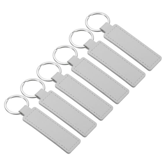 4" PU Sublimation Keychain Blanks, Leather Key Fob with Rings for DIY Craft Car Key, Grey, 6 Pack