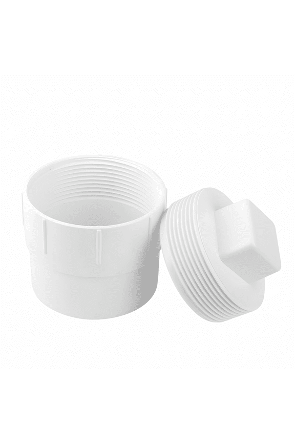 4 inch PVC Sewer Cleanout Adapter, Sewer Cleanout Cap with Plug, 4 PVC Pipe Cap White Pipe Fitting for Drainage and Vent Systems