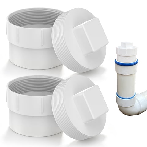 4" PVC Sewer Cleanout Cap (2-Pack), Threaded Drain Pipe Adapter for DWV System, Non-Pressure for Garden & RV