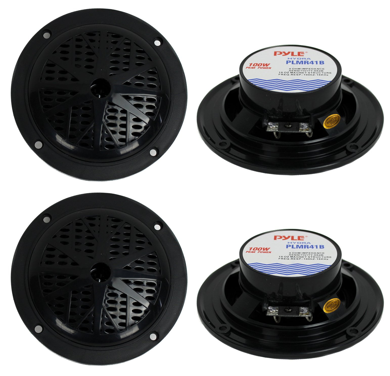 4) PYLE PLMR41B 4" 200W Dual Cone Waterproof Marine Boat Stereo
