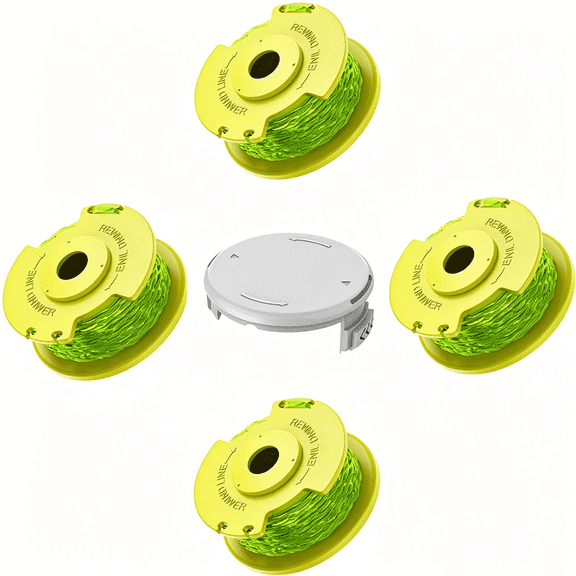 4 Pack 0.080-Inch String Trimmer Refill Line Weed Eater String Compatible with Ryobi AC80RL3/AC14HCA (6 Replacement Spools, 1 Trimmer Cap)
