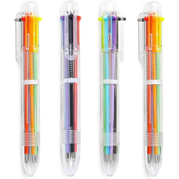 4 Pack 0.5mm 6-in-1 Multicolor Ballpoint Pen 6 Colors Retractable Ballpoint Pens Kids Party Favors Pen
