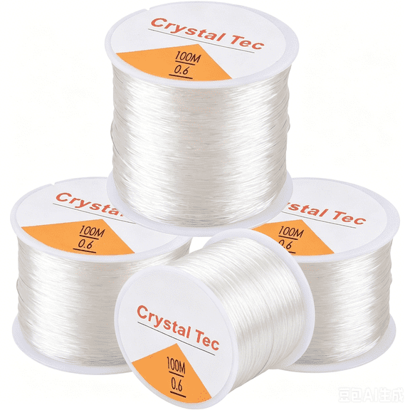 4 Pack 0.6mm Clear Elastic Beading Cord, 100M/Roll Transparent Stretch String for DIY Jewelry & Bracelet Making Supplies