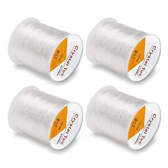4 Pack 0.7mm Clear Elastic Jewelry Cord – Transparent Beading String Bracelet Rope | Easy-to-Pass Crystal Beading Line for DIY Jewelry & Bracelet Making Projects (0.7mm, White)