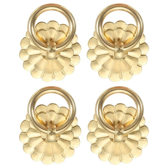 4 Pack 0.98" Inch Brass Drawer Pulls and Knobs, Vintage Ring Drawer Pulls with Screws Flower Shape for Cabinet Dresser Closet Cupboard, Gold Tone