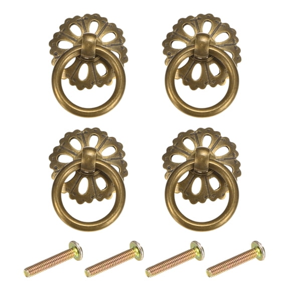 4 Pack 0.98" Brass Drawer Pulls and Knobs with Screws, Hollow Flower, Bronze