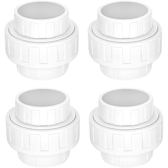 4 Pack 1-1/2" PVC Union Coupling Pipe Fitting (Socket x Socket), 1-1/2 inch PVC Slip Union Adapter Coupling Schedule 40, EPDM O-Ring, White SCH 40 Durable Pipe Tube Fitting Adapter Connector for