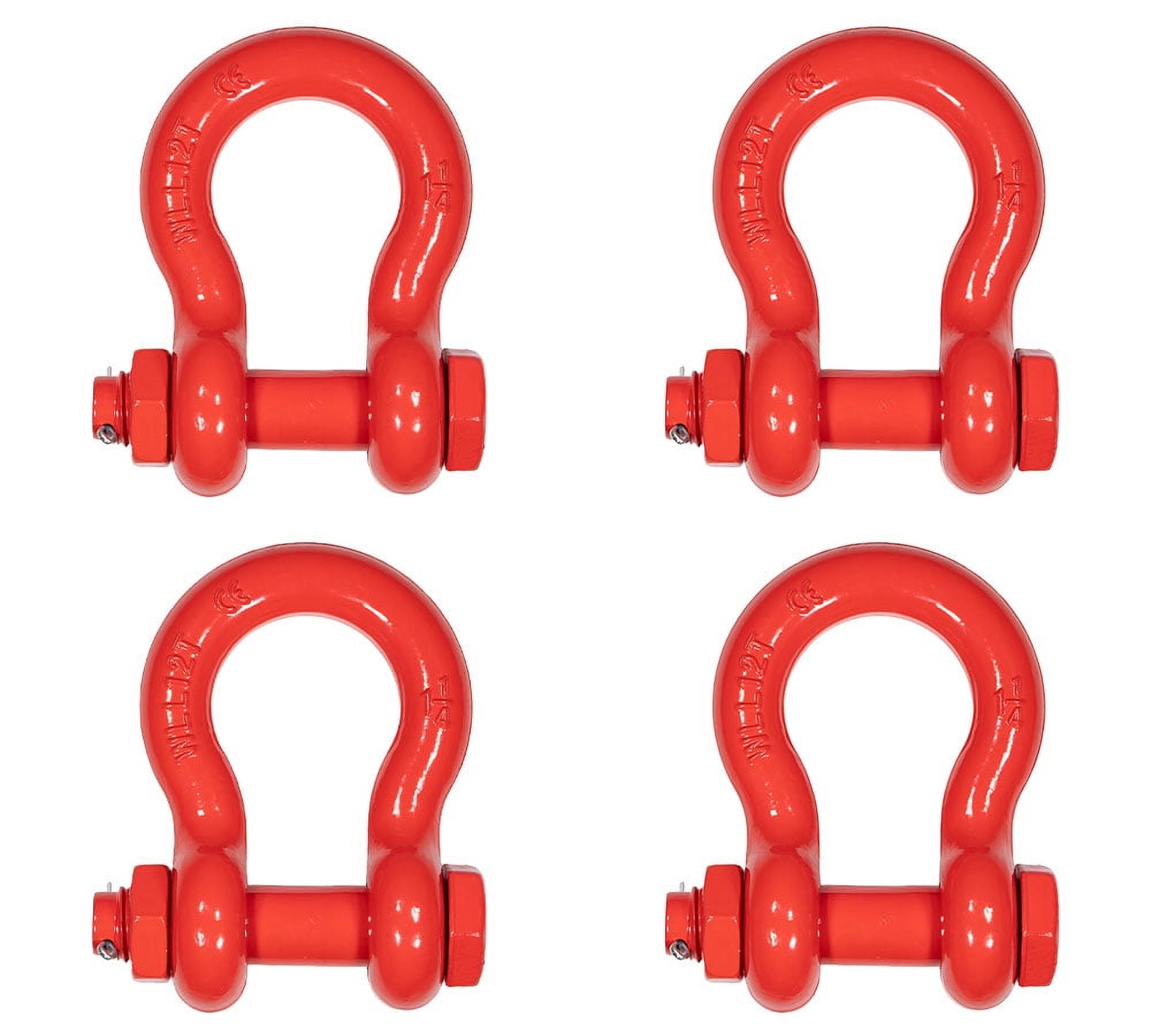 4 Pack 1-1/4" Anchor Shackle Forged Carbon Steel w/ Safety Screw Pin Load Limit 24,000 lbs, Double Rust Protection Heavy Duty D Ring Bolt Type Shackle for Towing, Rigging
