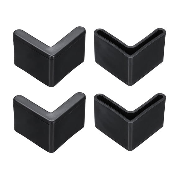 4 Pack 1-1/8" Bed Frame End Caps, Rubber L-Shape Angle Iron Foot Pad Leg Protector, Anti-Slip Leg Caps Edge Corner Furniture End Covers for Furniture Shelves, Black