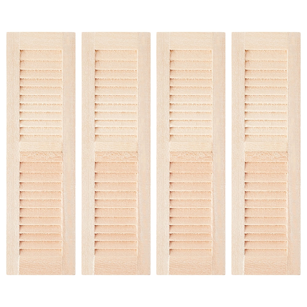 4 Pack 1:12 Scale Dollhouse Windows Wooden Shutters Natural Wood ...