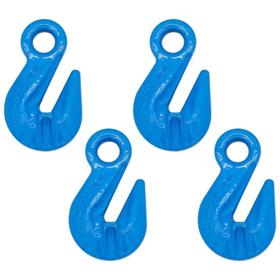 4 Pack 1/2" G100 Eye Self-Locking Hook for Lifting & Rigging | 15,000 LBS WLL 60,000 LBS Break Strength | Fits G100 Chains Wire Ropes Slings | Powder Coated Blue Alloy Steel ASME B30.26