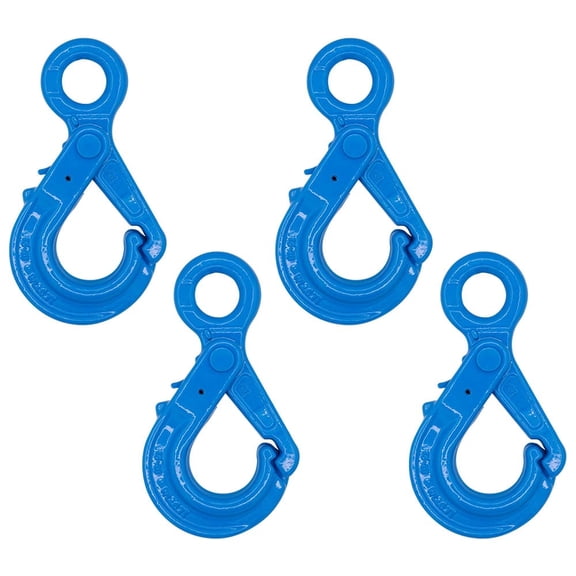 4 Pack 1/2" G100 Eye Self-Locking Hook for Lifting & Rigging 15000 lbs WLL 60000 lbs Break Strength Fits G100 1/2" Chains Wire Ropes Slings | Powder Coated Blue Alloy Steel ASME B30.40