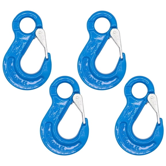 4 Pack 1/2" G100 Eye Sling Hook with Safety Latch for Lifting & Rigging 15,000 LBS WLL 60,000 lbs Break Strength | Fits G100 1/2" Chains Wire Ropes Slings | Blue Alloy Steel ASME B30.29