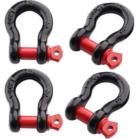 4 Pack 1/2 Inch D Ring Shackles, 12 Ton (26455 lbs) Maximum Break Strength, Heavy Duty Anchor Shackle with Screw Pin for Tow Strap Winch Off-Road (Red & Black)