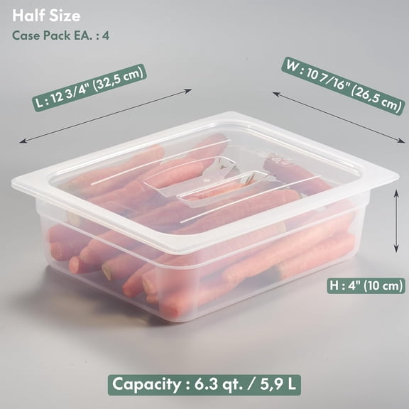 4-Pack 1/2 Size 4" Deep Food Pan with Handled Lid – NSF Listed Commercial-Grade Translucent Polypropylene, Stackable Freezer-safe Storage for Restaurants, Catering & Buffets